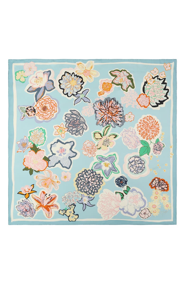 Kate Spade New York garden floral silk square scarf, Alternate, color, Blue Multi