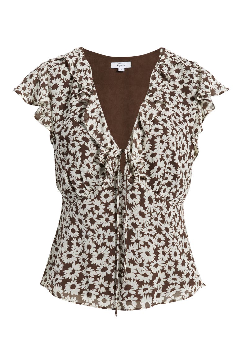 Carmine Floral Flutter Sleeve Top, Alternate, color, ESPRESSO DAISY