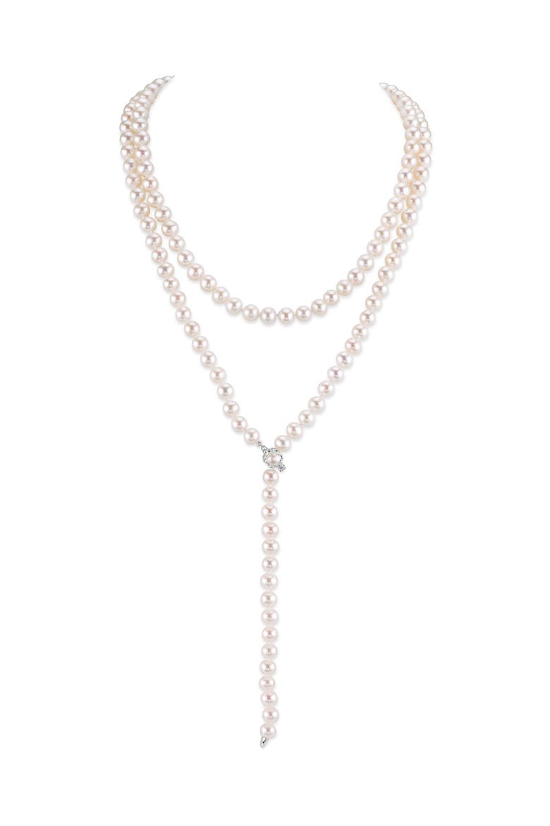 Japanese Akoya White Pearl Adjustable Lariat Y - Shape 51 Inch Rope Length Necklace - AAA Quality, Main, color, White Gold