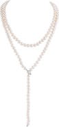 The Pearl Source Japanese Akoya White Pearl Adjustable Lariat Y - Shape 51 Inch Rope Length Necklace - AAA Quality