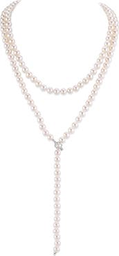 The Pearl Source Japanese Akoya White Pearl Adjustable Lariat Y - Shape 51 Inch Rope Length Necklace - AAA Quality