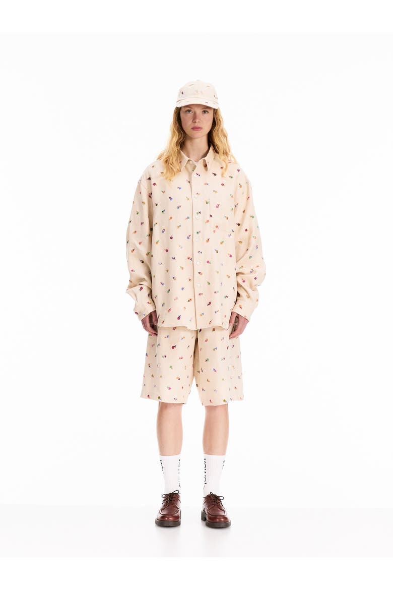 Floral Embroidered Easy Shorts, Alternate, color, Cream