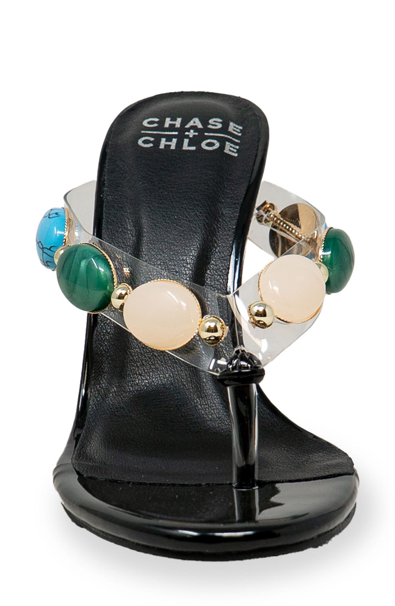 CHASE AND CHLOE Beaded Strap Sandal, Alternate, color, Black Patent