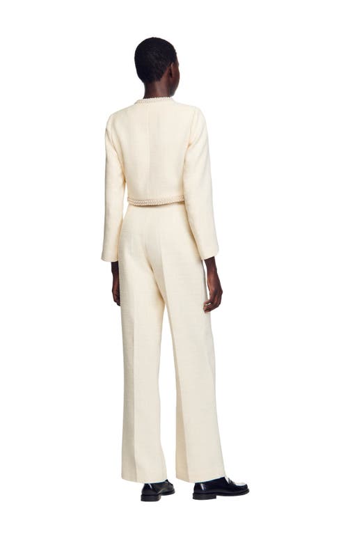 Sandro Vayene Bracelet Sleeve Crop Jacket In Ecru