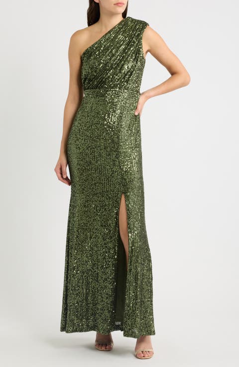 Sequin One-Shoulder Gown