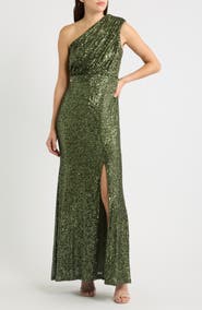 Eliza J Sequin One-Shoulder Gown