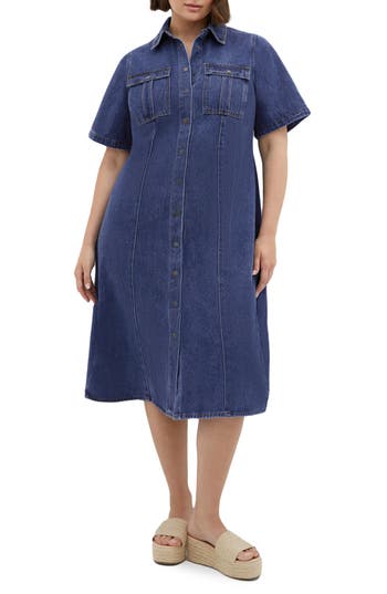 City Chic Jade Denim Shirtdress In Blue