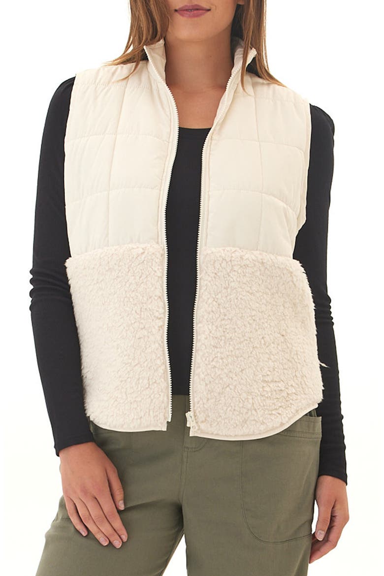 Janey Faux Shearling Mixed Media Puffer Vest, Main, color, TAPIOCA