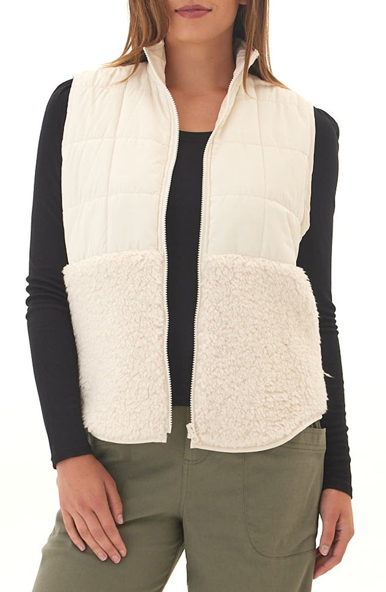 Threads 4 Thought Janey Faux Shearling Mixed Media Puffer Vest, Main, color, Tapioca