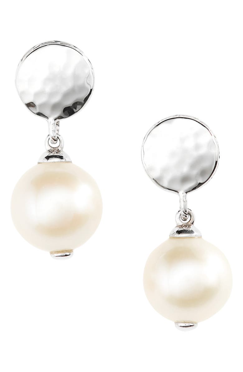 John Hardy Hammered Dot Pearl Drop Earrings, Main, color, White