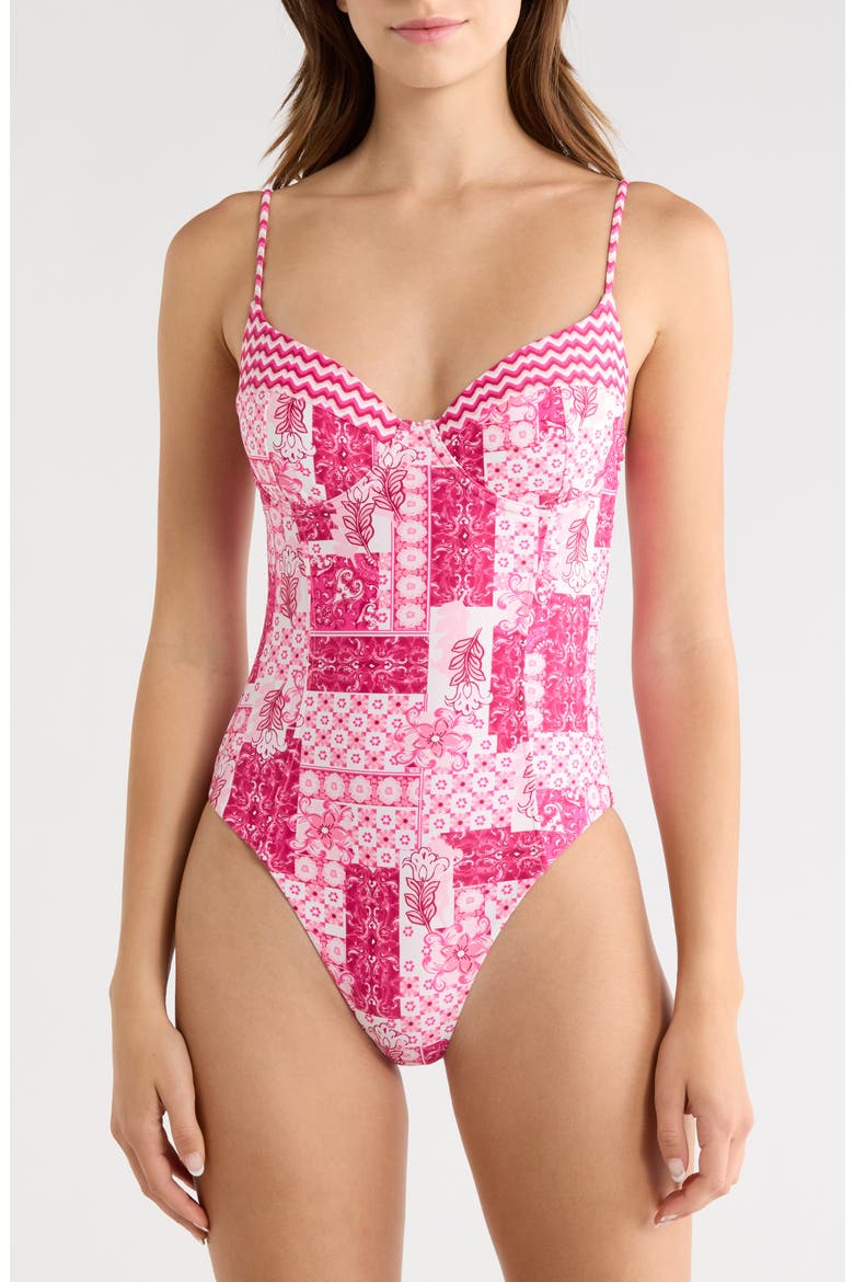 Jayda Print Underwire One-Piece Swimsuit, Main, color, RADIANT PINK COMBO