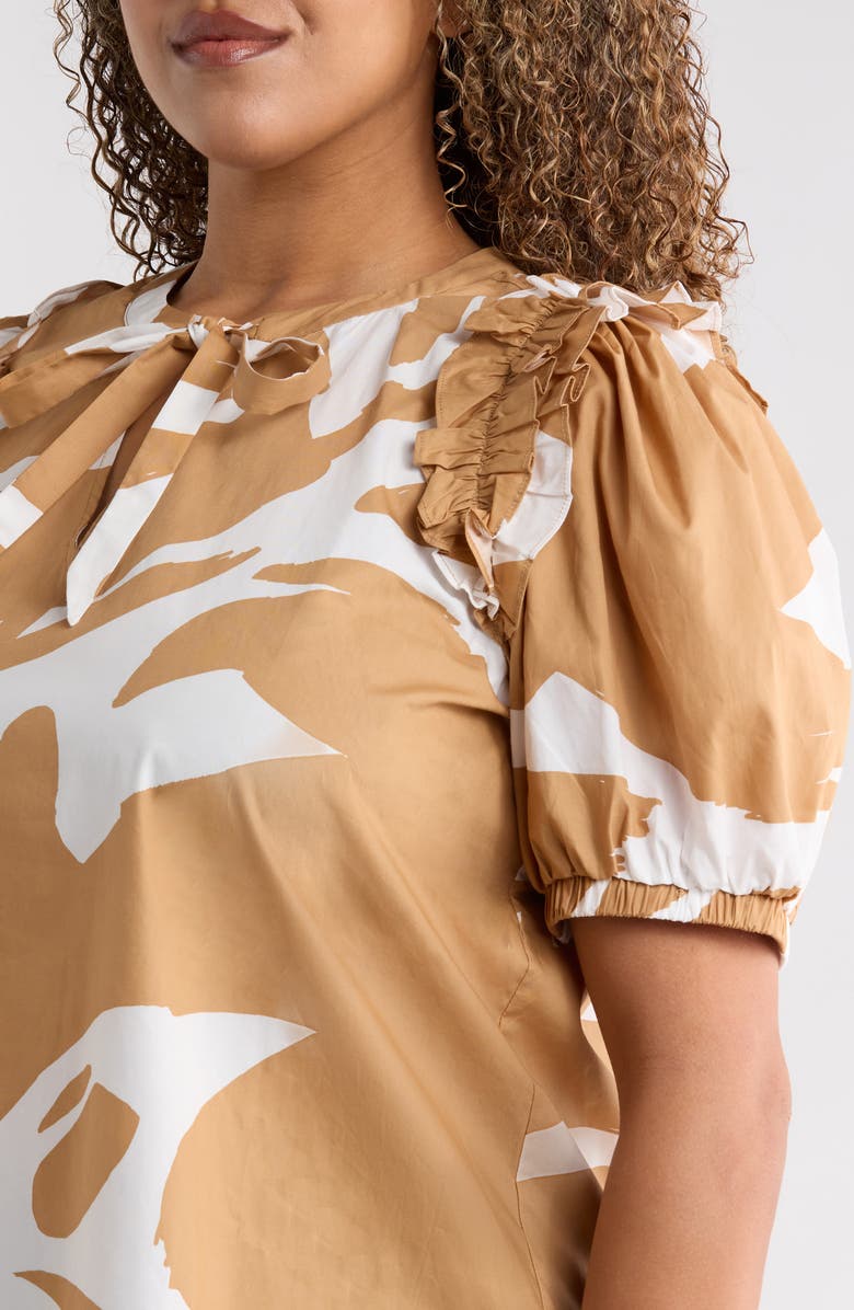 SUGARLIPS Hazel Abstract Noche Tie Neck Top, Alternate, color, Camel-Multi