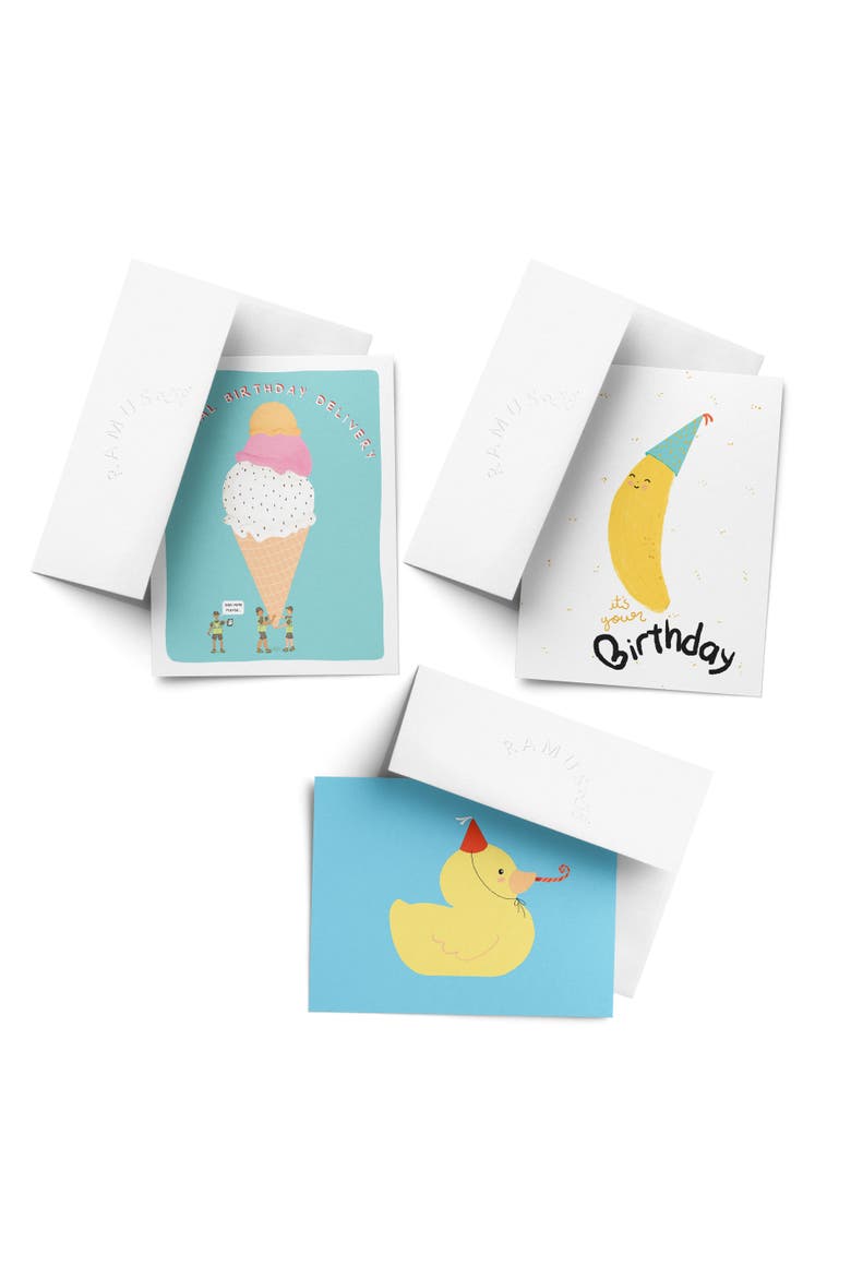 Birthday Greeting Card Pack (3ct) "Ice Cream, Duck, Banana", Main, color, Multi-Pack