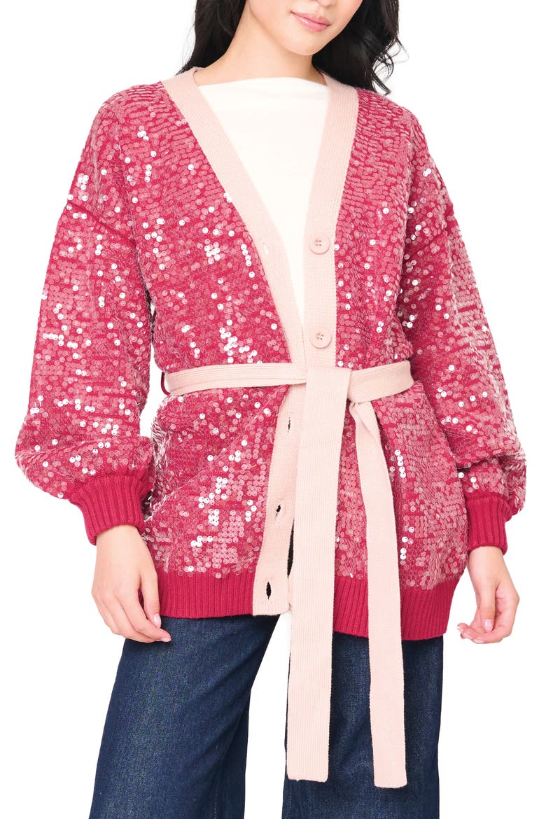 Friday Colorblock Sequin Cardigan, Alternate, color, CERISE / PINK SMOKE