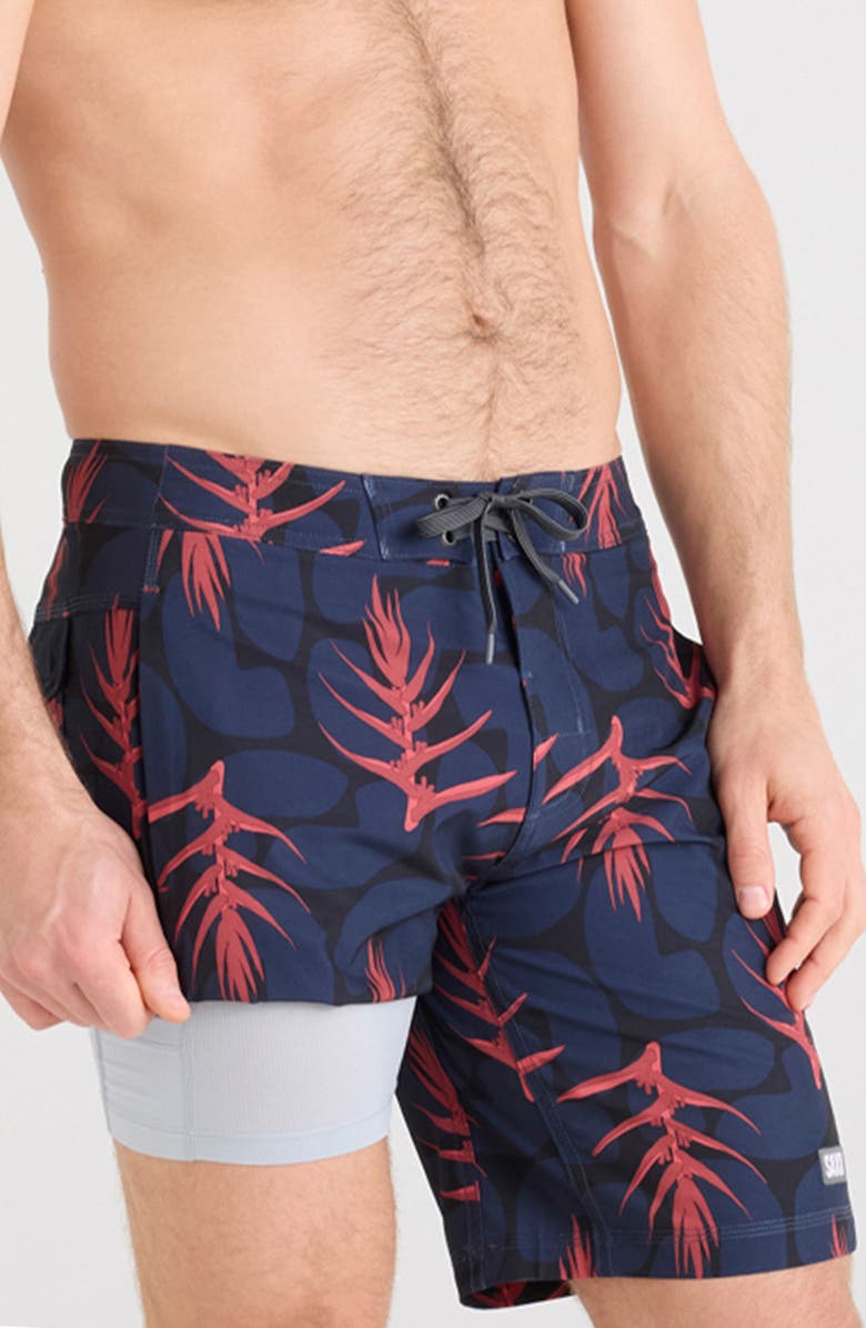 SAXX Betawave 2N1 9-Inch Board Shorts, Alternate, color, Wild Ginger Camo-Black