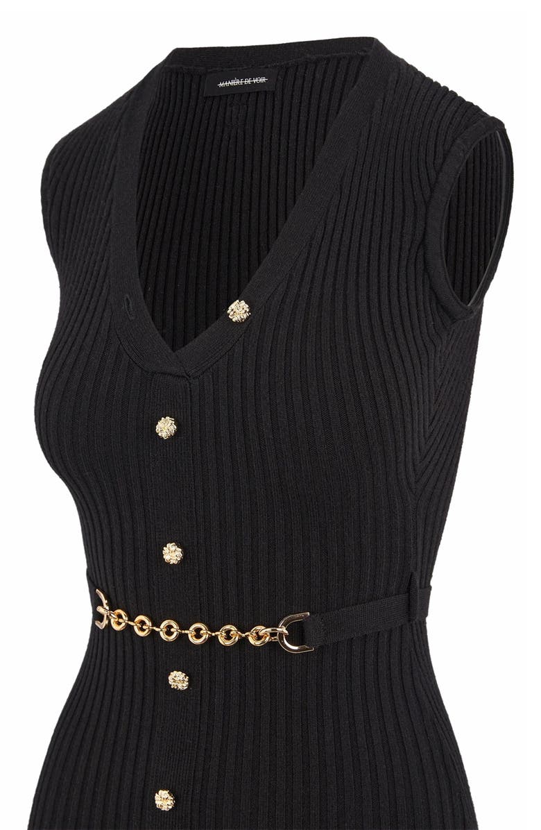 Manière De Voir Helene Knitted Midaxi Dress with Belt, Alternate, color, Black