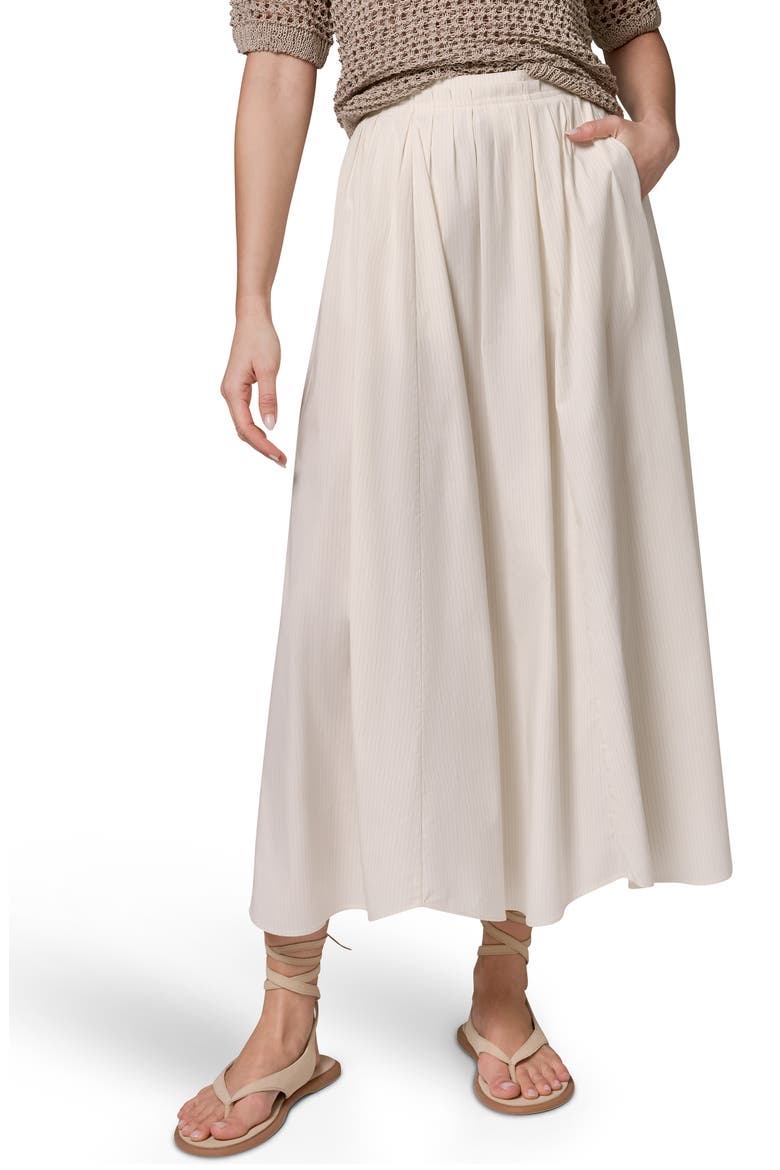 Pleated Stretch Poplin Midi Skirt, Main, color, CREAM PINSTRIPE