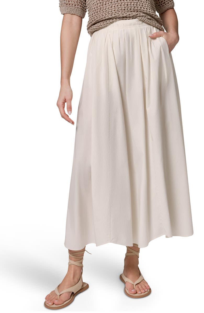 Donna Karan New York Pleated Stretch Poplin Midi Skirt, Main, color, Cream Pinstripe