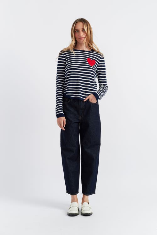 Chinti & Parker Women's Heart Breton Sweater Cream In Navy/cream/true Red