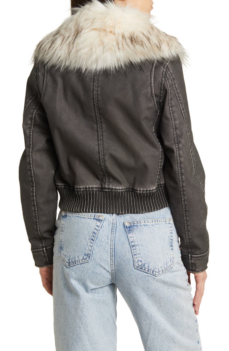 BLANKNYC Faux Fur Collar Faux Leather Bomber Jacket, Alternate, color, 
