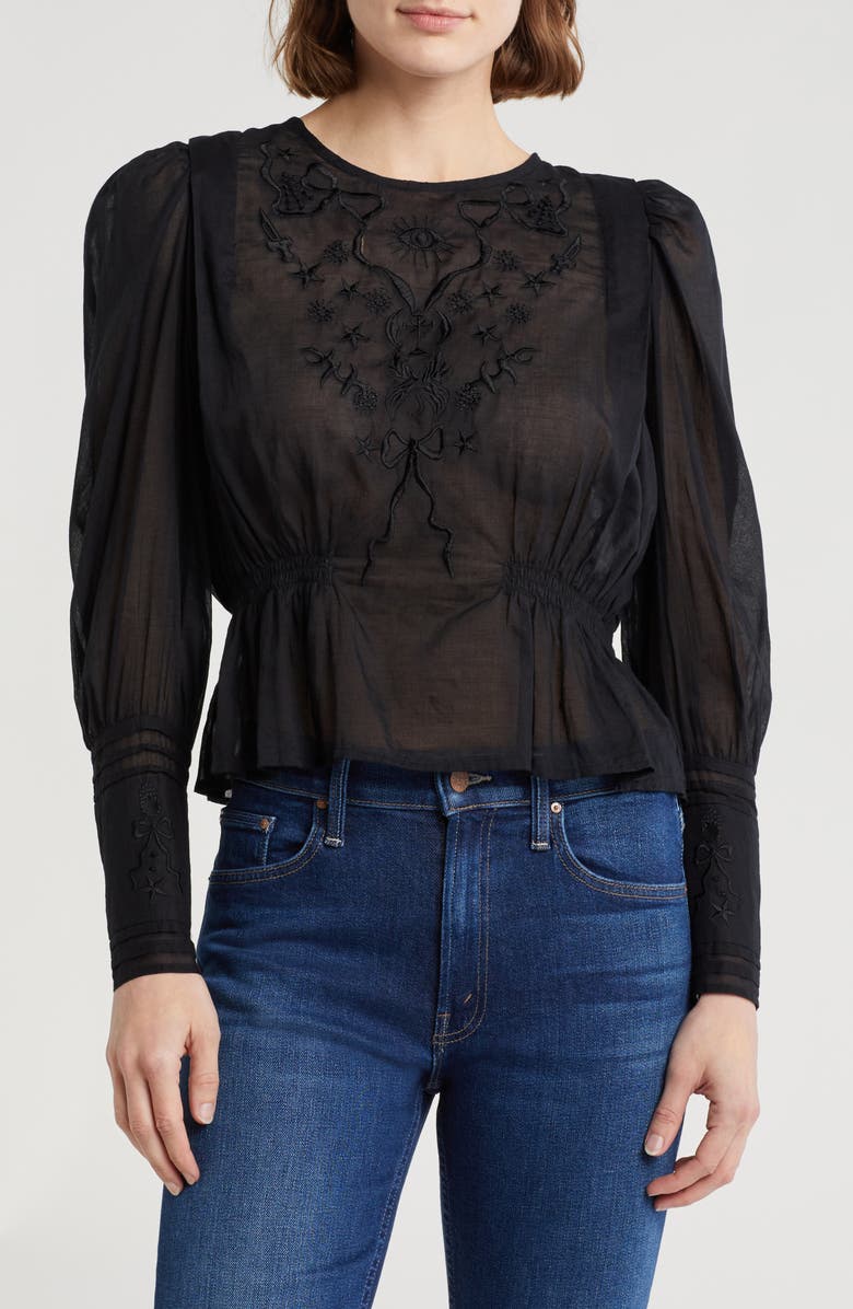 MOTHER Floral & Bow Embroidered Cotton Top, Main, color, 