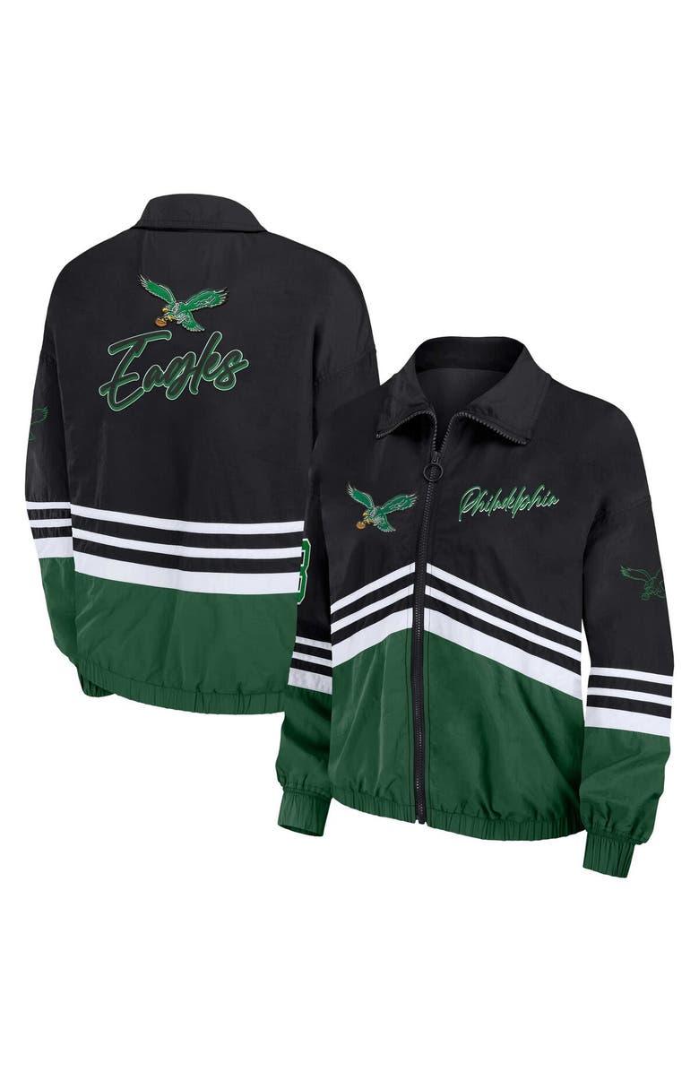 WEAR by Erin Andrews Women's WEAR by Erin Andrews Black Philadelphia Eagles Vintage Throwback Windbreaker Full-Zip Jacket, Main, color,