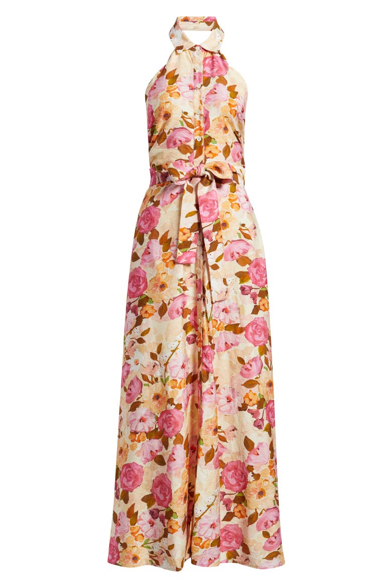 Bown Floral Halter Neck Dress, Alternate, color, IVORY RED MULTI