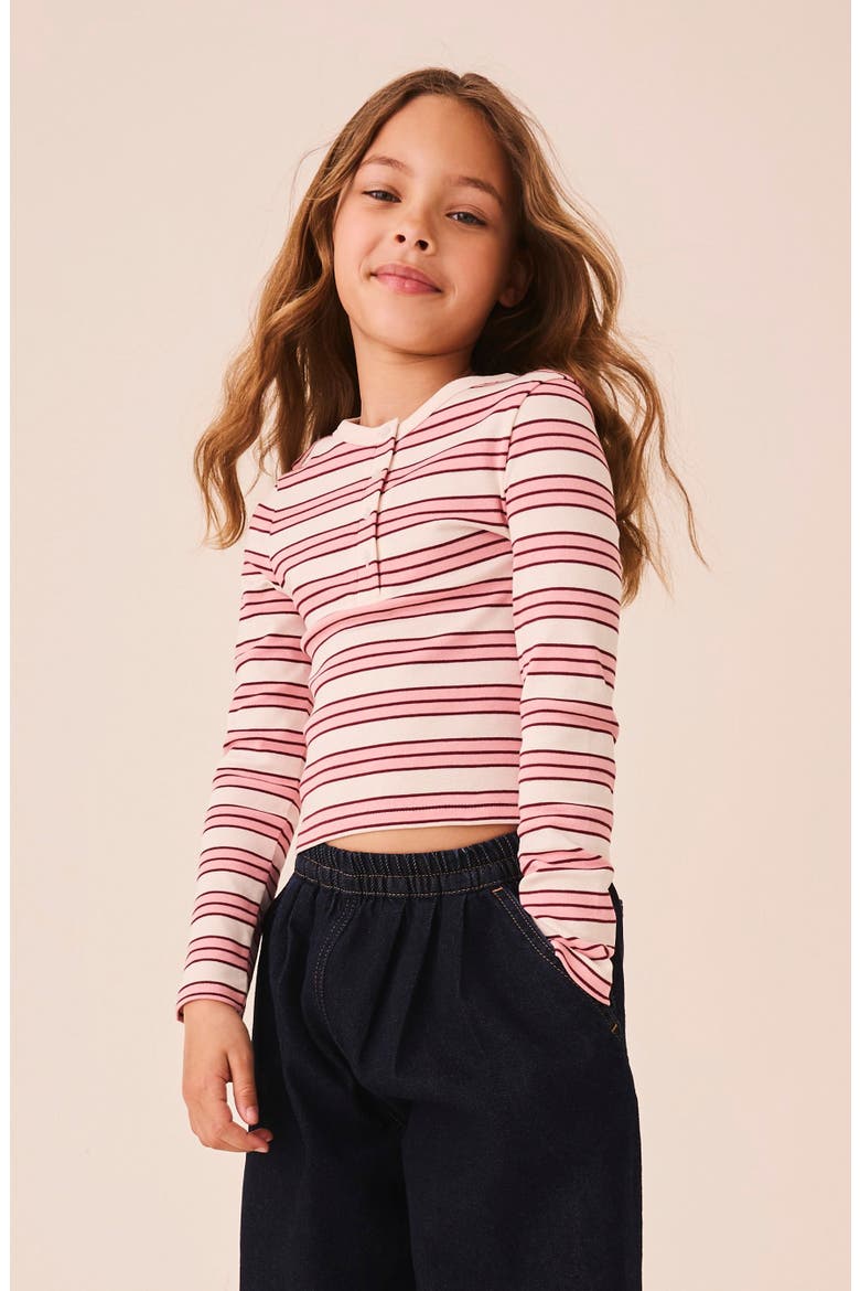 Kids' Stripe Long Sleeve Henley, Alternate, color, PINK