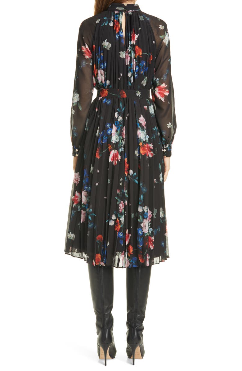 Ted Baker London Naniro Floral Pleated Long Sleeve Midi Dress, Alternate, color,