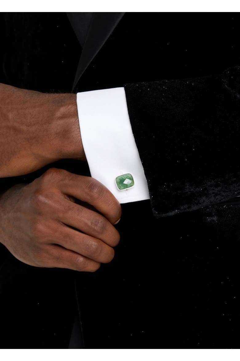 Faceted Emerald Sterling Cufflinks & Stud Set, Alternate, color, Green
