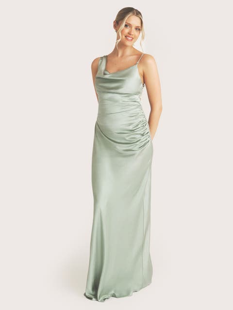 Cowl Front Asymmetric Bridesmaid Dress