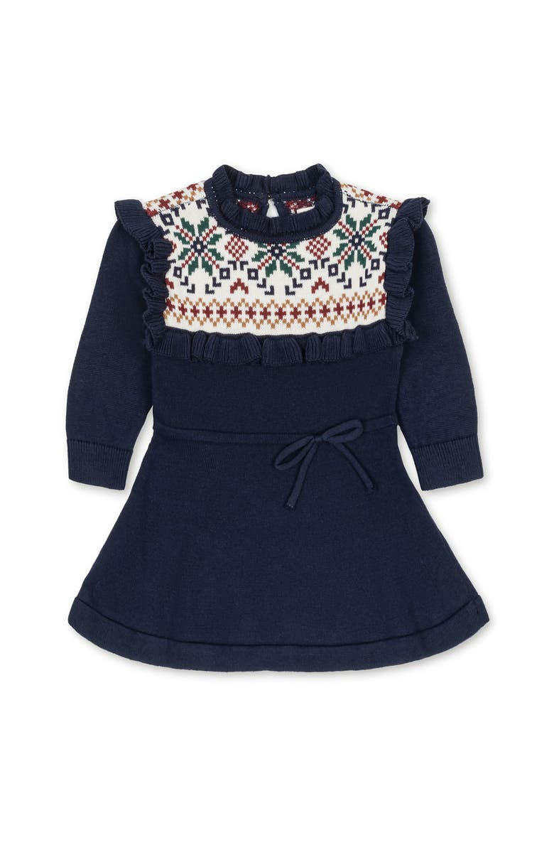 Hope & Henry Organic Ruffle Collar Fair Isle Yoke Sweater Dress, Main, color, Scottish Snowflake