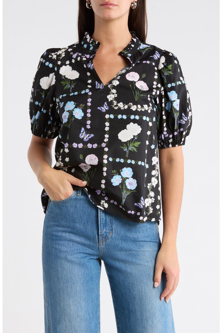 Daly Trevis Floral Split Neck Top, Main, color, BLACK-PASTEL