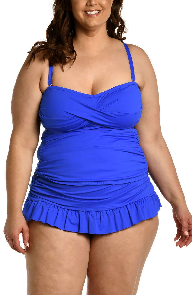 La Blanca Island Goddess Twist Tankini Top, Main, color, Sapphire