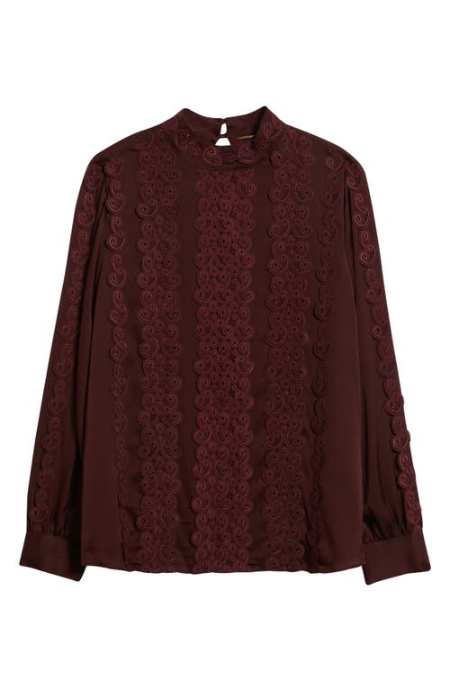 Elie Tahari The Indie Lace Stretch Silk Top In Burgundy