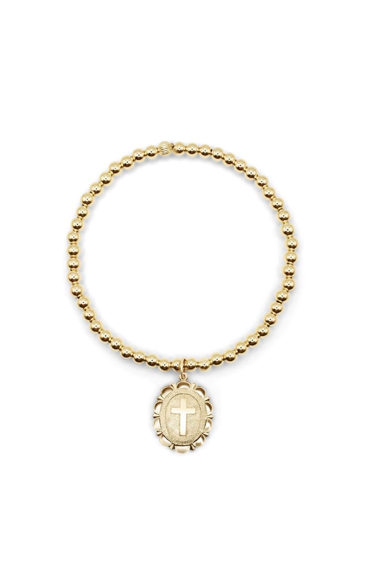 Cross Medallion Gold Filled Beaded Bracelet, Alternate, color, Gold