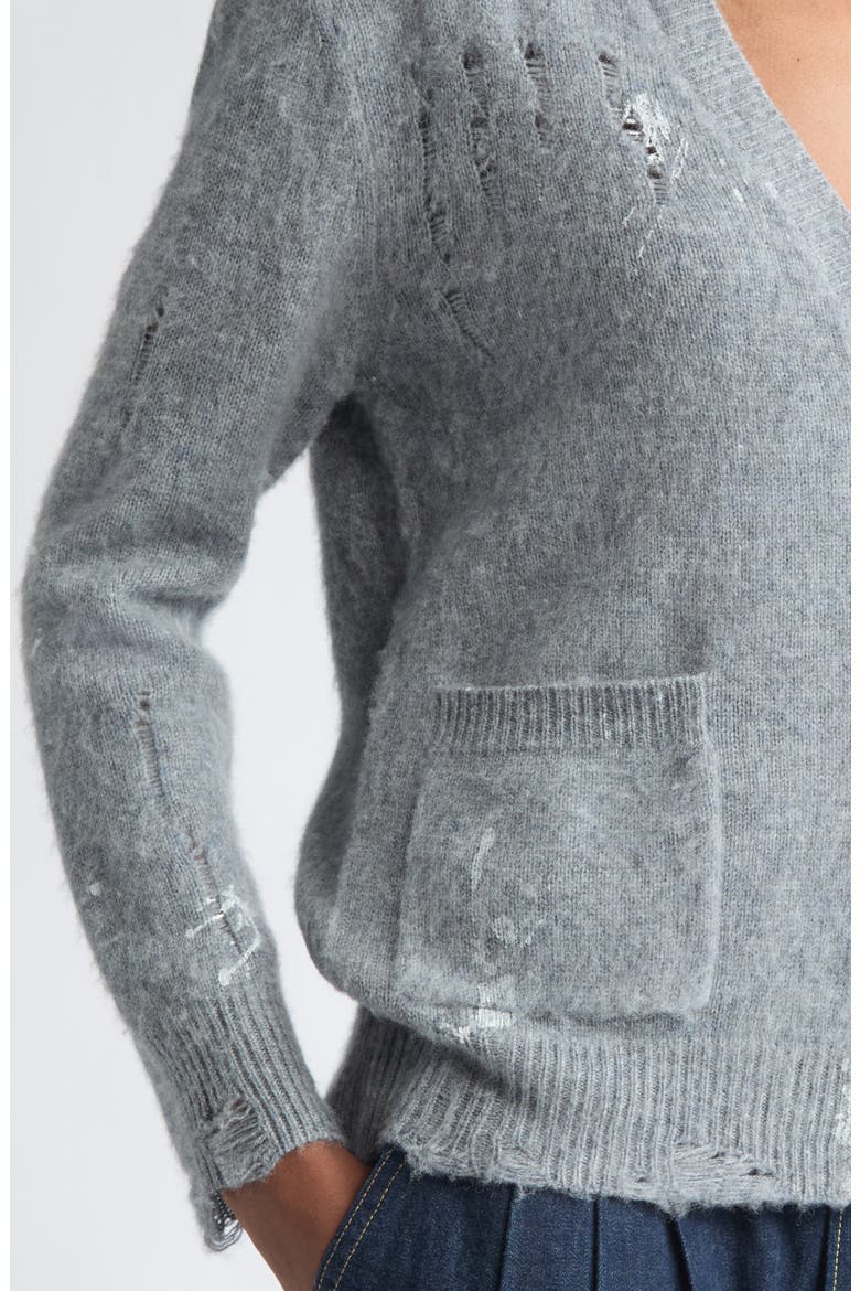 Distressed Wool & Cashmere Boy Cardigan, Alternate, color, HEATHER GREY
