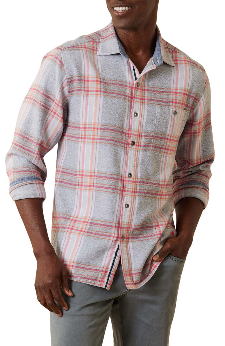 Tommy Bahama Canyon Beach Unwind Plaid Flannel Button-Up Shirt, Main, color, Asheen