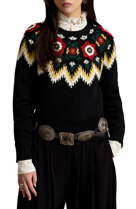 Crocheted Floral Wool & Cotton Sweater