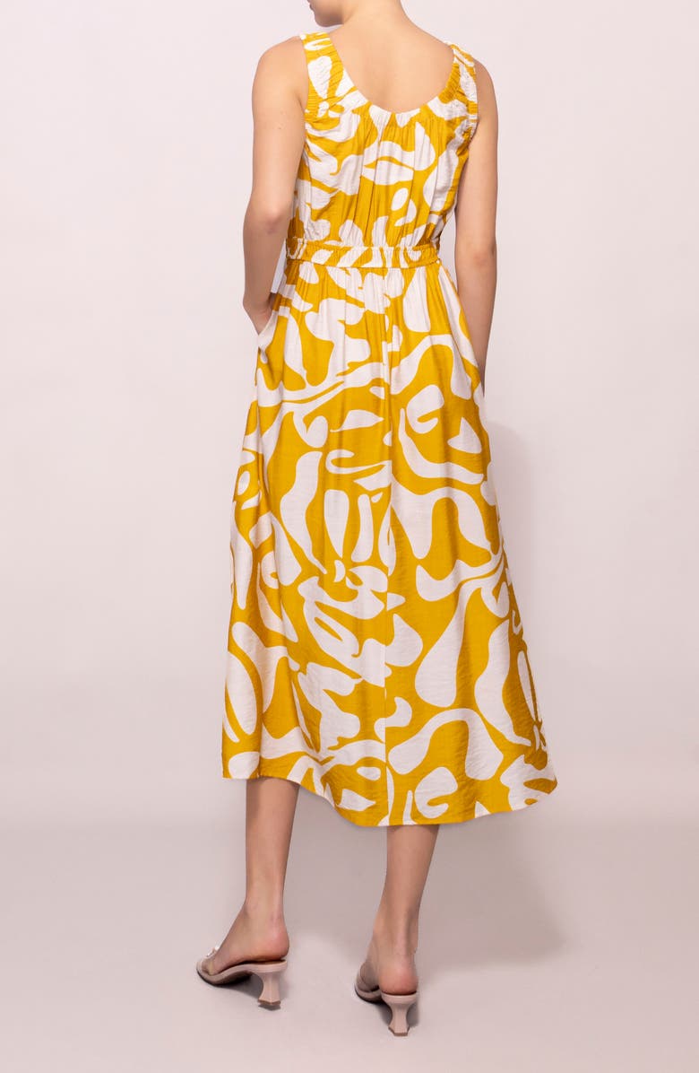 MELLODAY Abstract Print Midi Dress, Alternate, color, Ivory/ Yellow