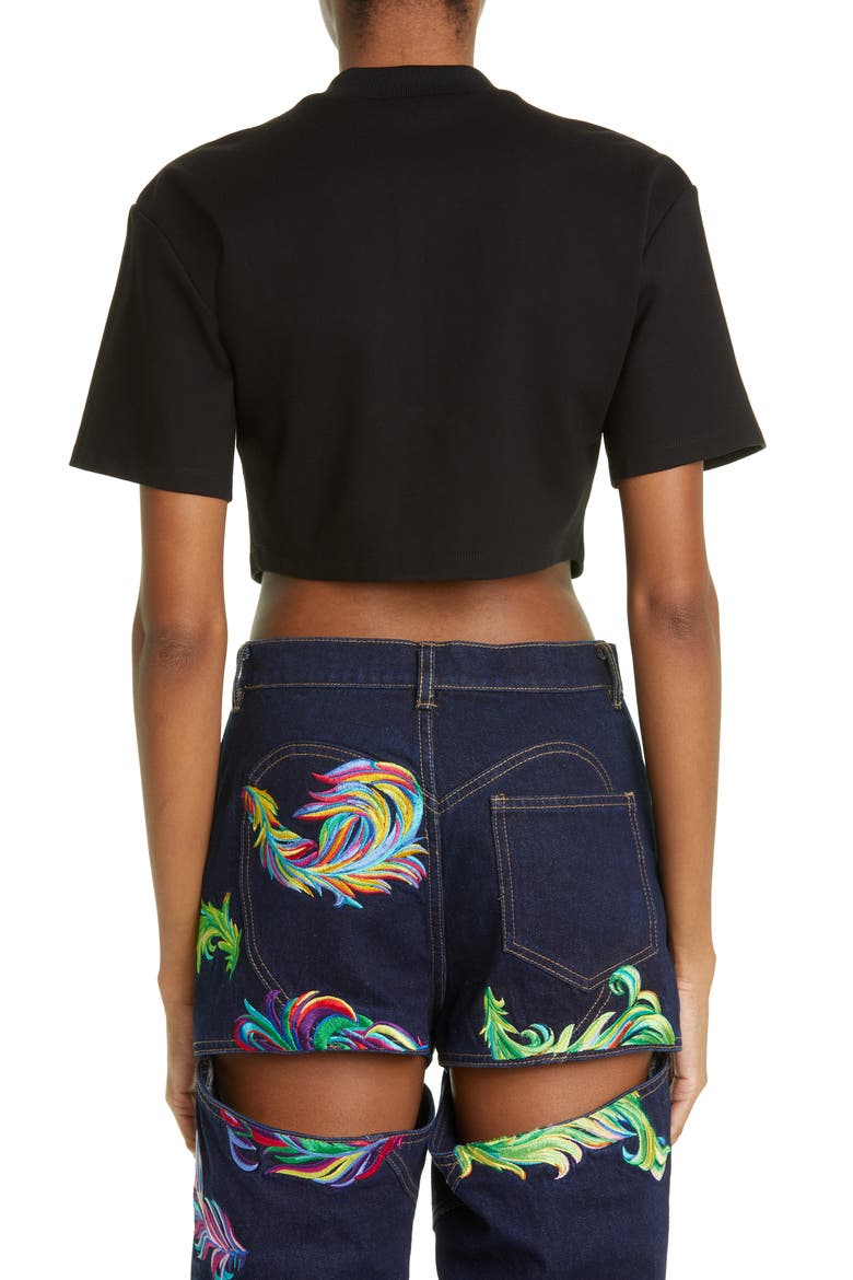 Deco Crystal Bow Crop Top, Alternate, color, BLACK
