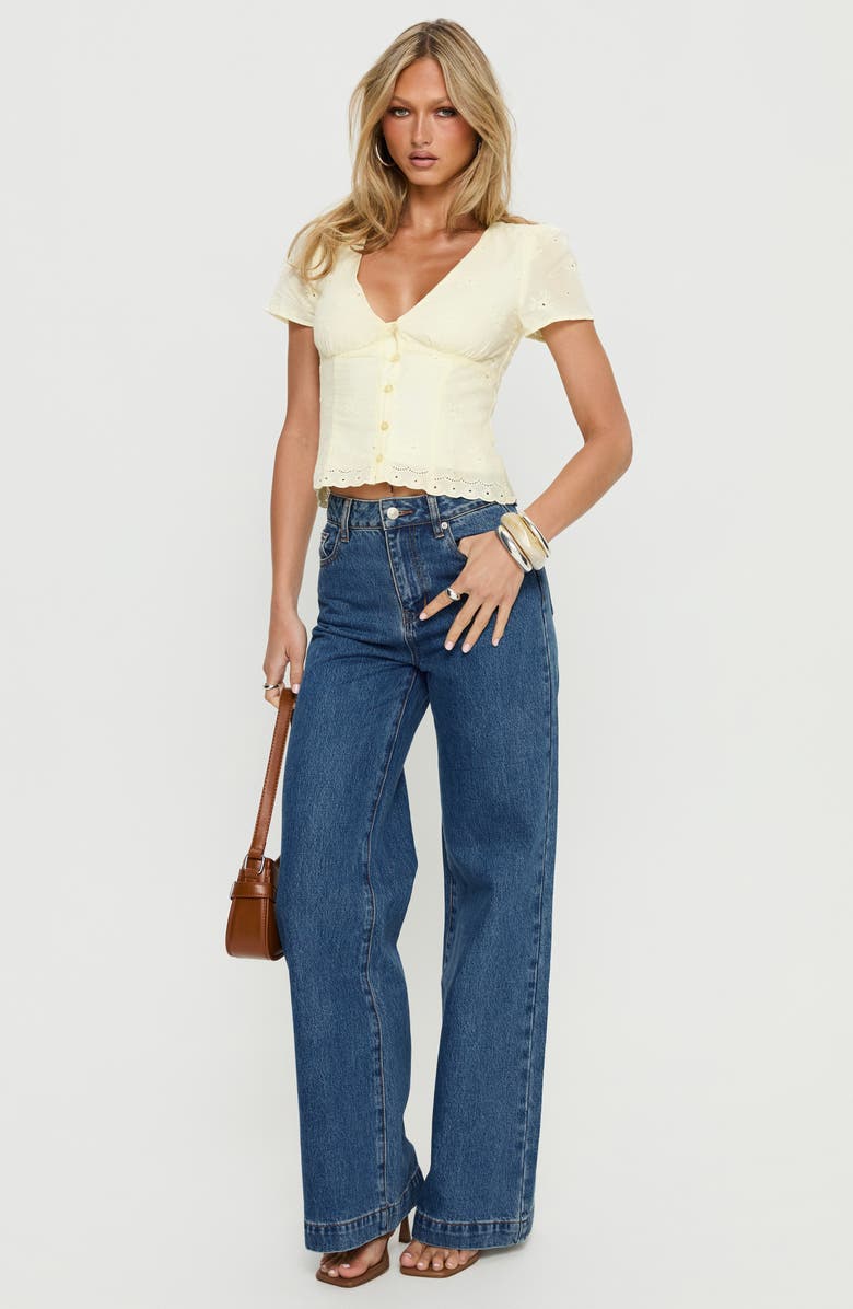 Princess Polly Isolda Embroidered Button-Up Top, Alternate, color, Lemon