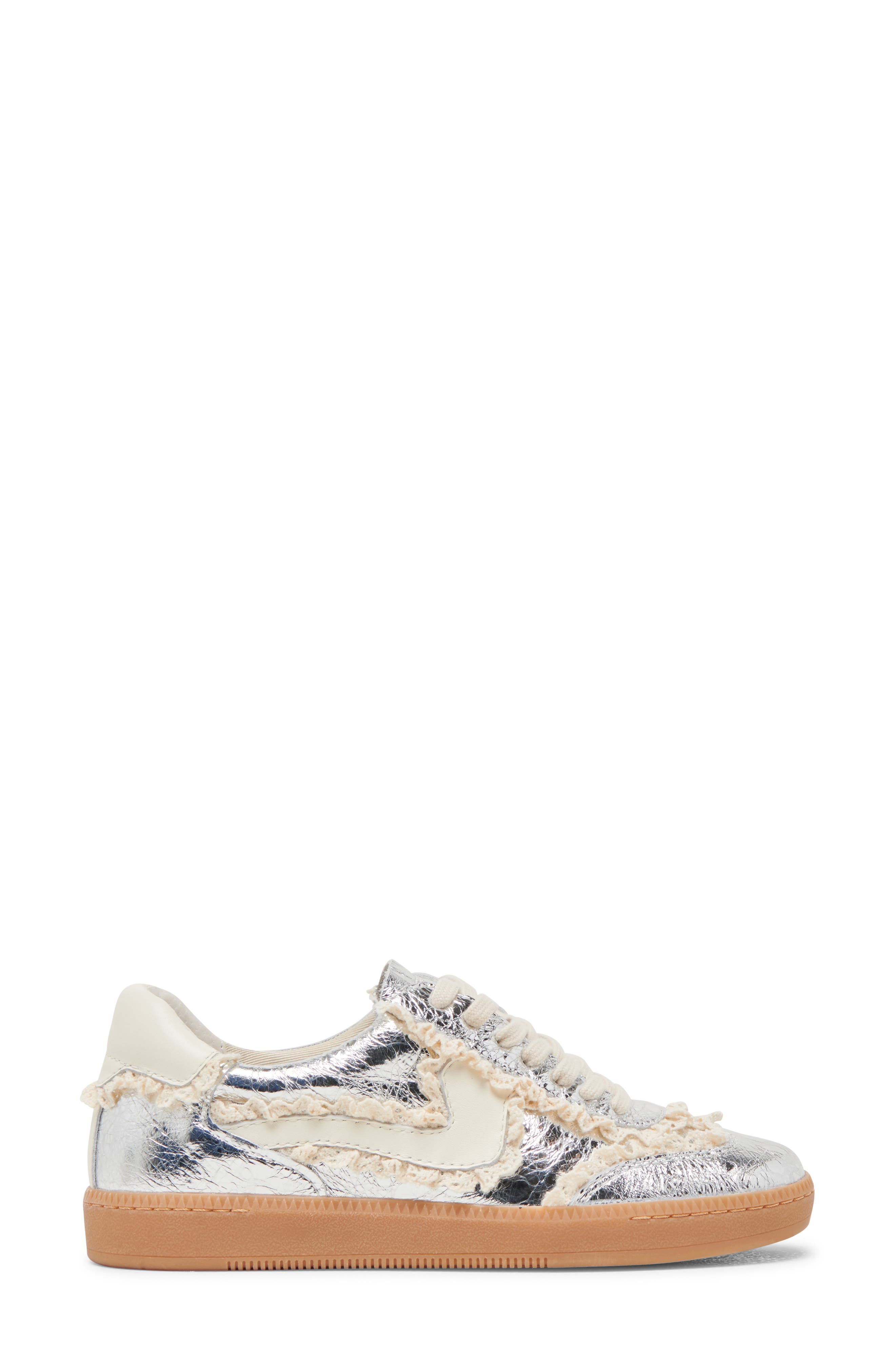 Dolce Vita Notice Lace Trim Sneaker, Alternate, color, Silver Distressed Leather