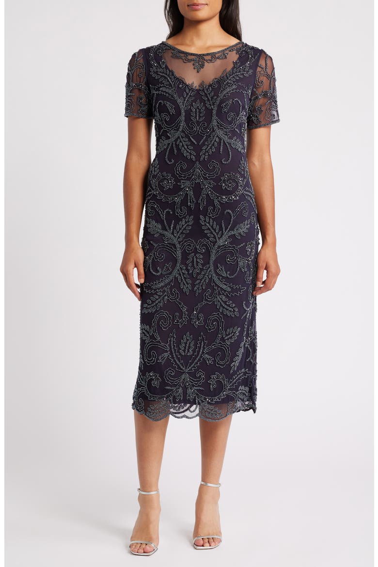 Embellished Illusion Neck Cocktail Dress, Main, color, EGGPLANT 503