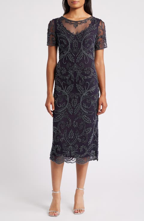 Embellished Illusion Neck Cocktail Dress