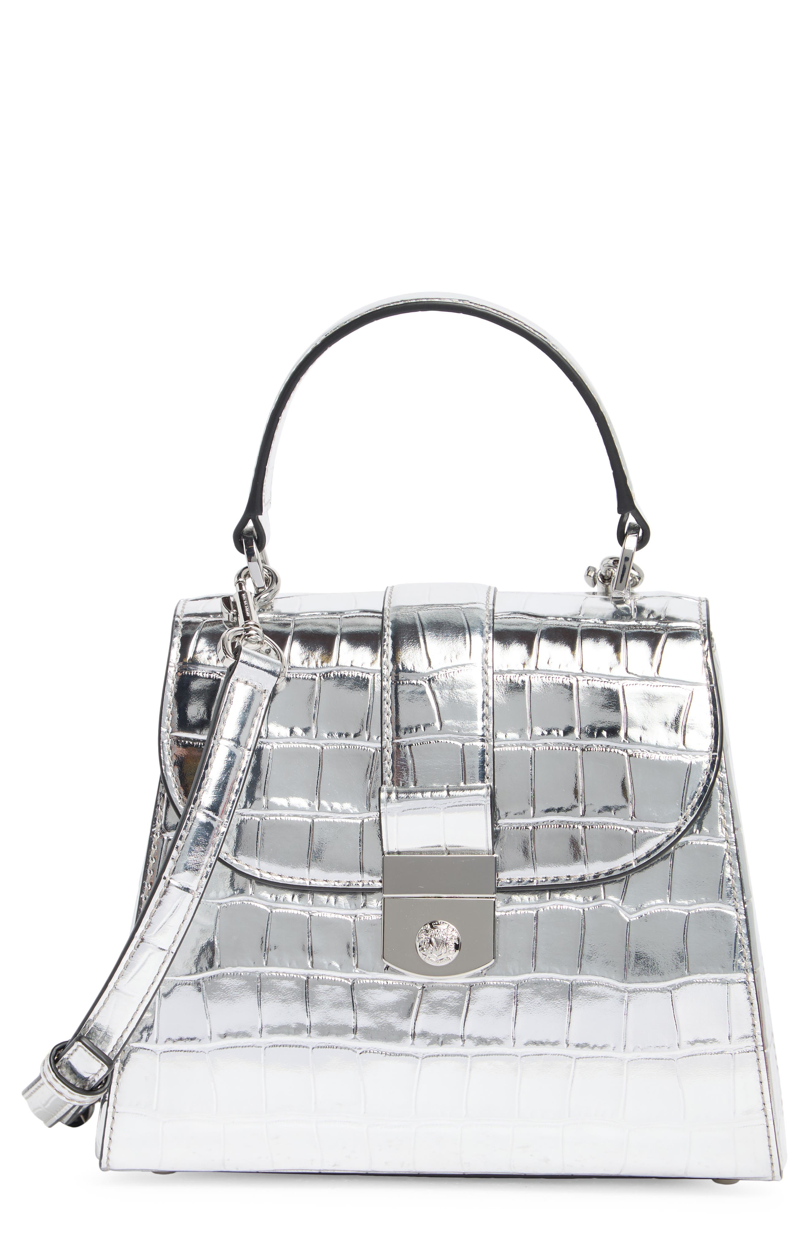 Veronica Beard Crest Lock Croc Embossed Leather Top Handle Bag, Main, color, 