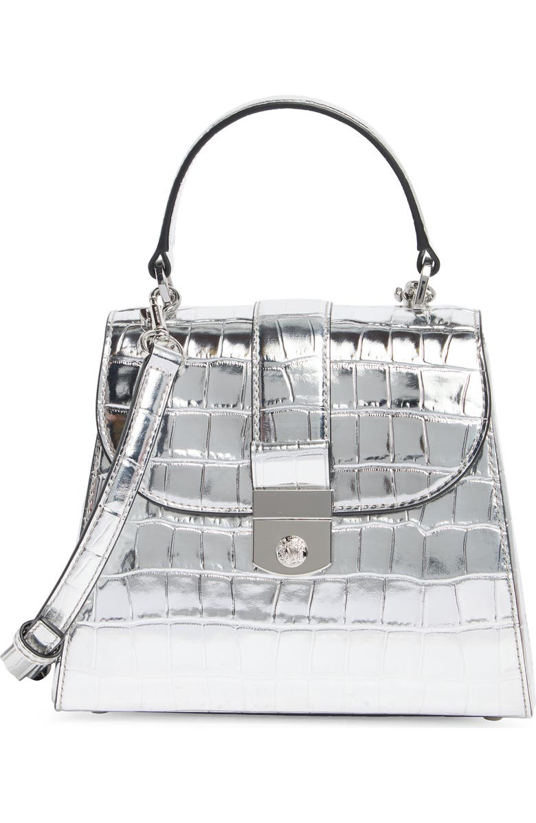 Veronica Beard Crest Lock Croc Embossed Leather Top Handle Bag, Main, color,