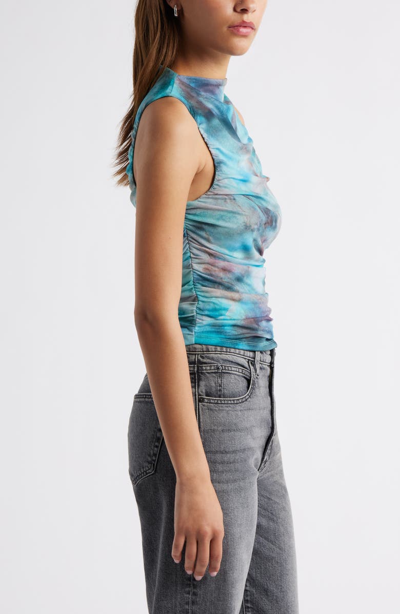 Open Edit Ruched Mesh Tank Top, Alternate, color, Blue Mineral