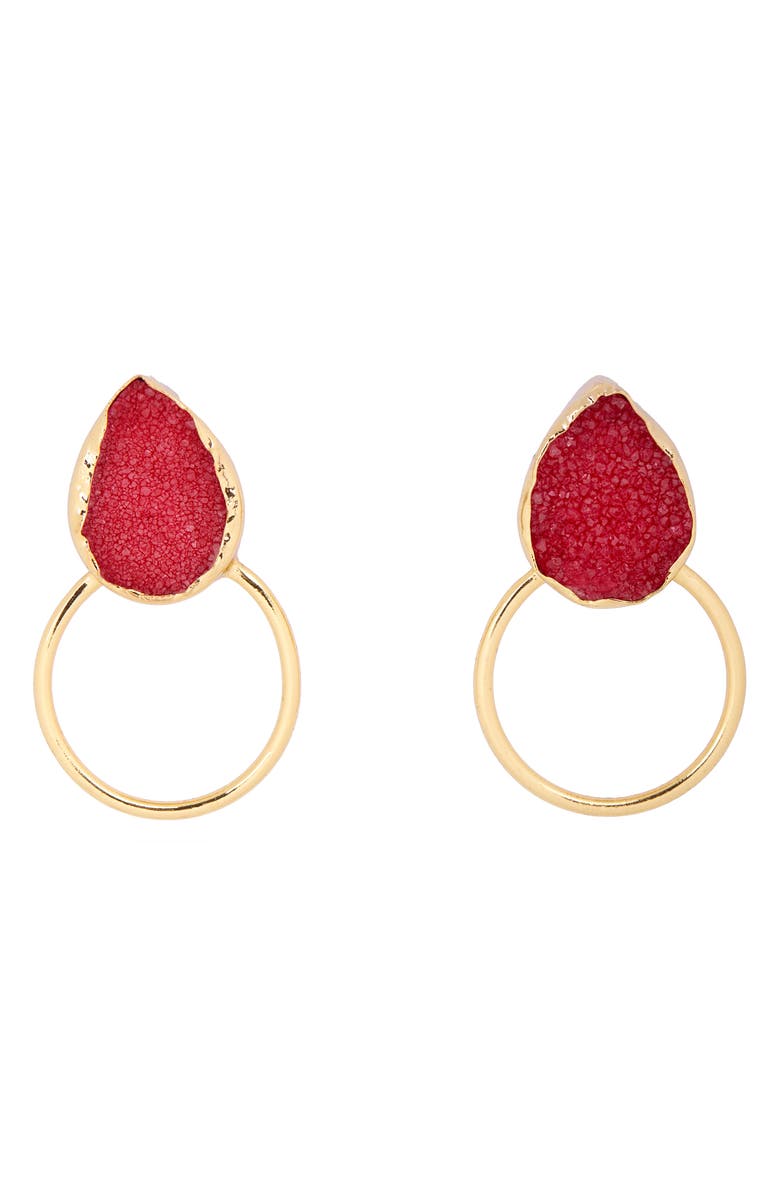 SAACHI Druzy Bezel Frontal Hoop Earrings, Alternate, color, Red