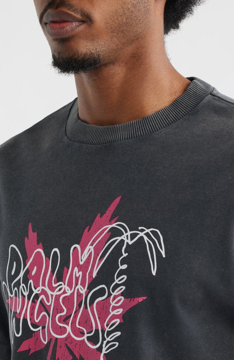 Palm Angels Palm Leaf Regular Fit Graphic T-Shirt, Alternate, color, Black Fuchsia